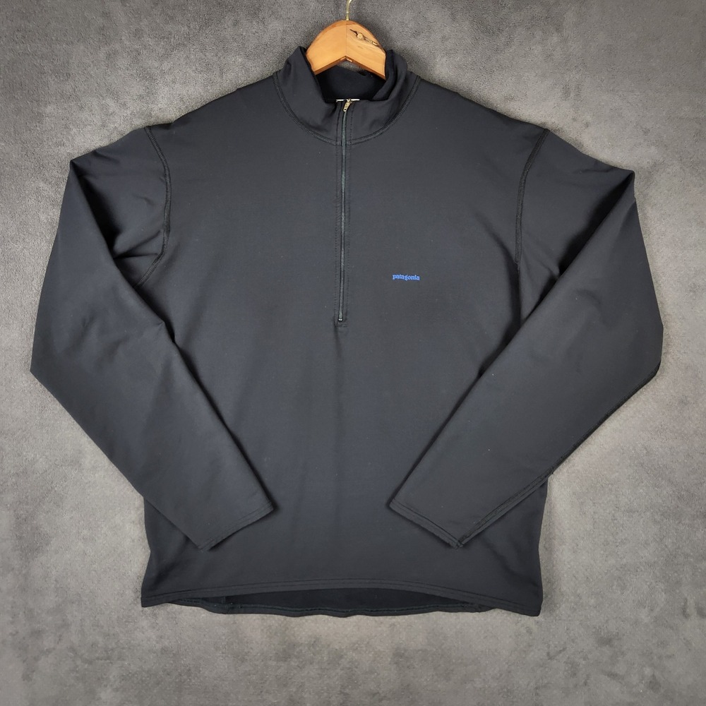 Vintage Patagonia Cool Weather Top Men XL Black 1/4 Zip Pullover Back Pocket USA